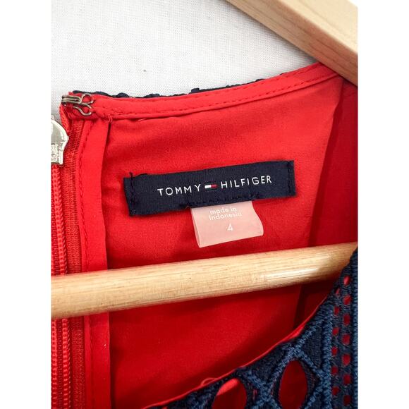 Tommy Hilfiger Navy Red Lace Overlay Mini Dress 4 Preppy Academia Americana - Picture 5 of 7